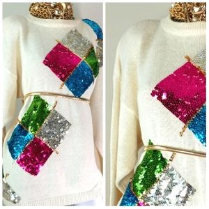 VTG Vicki International Artistic Sequin Design "DOPE" Sweater